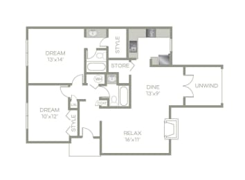  Floor Plan 2 Bed, 2 Bath Phase 1