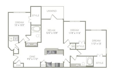  Floor Plan 3 Bed, 2 Bath Phase 2