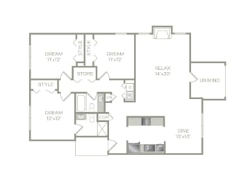  Floor Plan 3 Bed, 2 Bath Phase 1