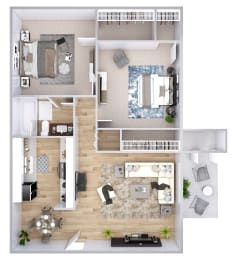 a floor plan of a two bedroom apartment with a living room and kitchen  at 555 Mansell, Roswell, 30076