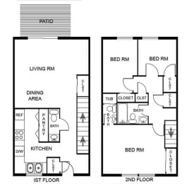 3-Bed-2-5-Bath Floor Plan at Savan Pointe Townhomes East and West, Savannah Georgia