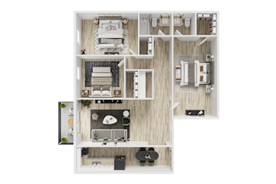 A detailed floor plan of a small apartment with a kitchen, living room, and bathroom.