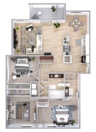 a floor plan of a two bedroom apartment with two bathrooms and a balcony floor plan, transparent  at 555 Mansell, Roswell, GA, 30076