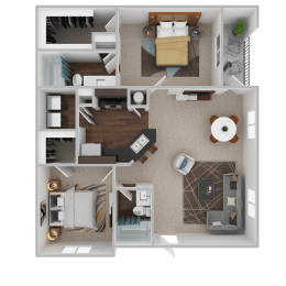 a bccedroom floor plan of a 2100 sq ft apartment at Century HomePlace, Prattville, AL