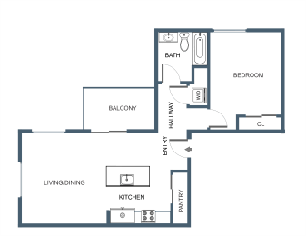 1  bed 1 bathA6 Floor Plan at Latitude at South Portland Apartment, Maine, 04106