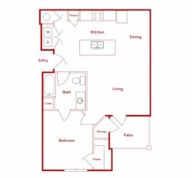 A floor plan of a house with labeled rooms such as kitchen, living room, and bathroom.