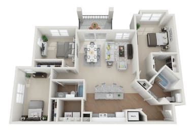 this is a 3d floor plan of a 824 square foot 1 bedroom apartment at the