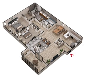 2 bed 2 bathroom B2 Floor Plan at Keita 1875, Georgia