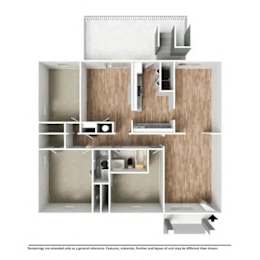 A diagram of a house with a kitchen, living room, and bathroom.