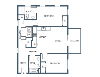 C10 Two Bedroom Two Bathroom Floor Plan at Latitude at South Portland Apartment, Maine, 04106