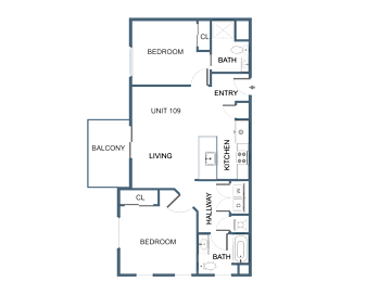 Two Bedroom Two Bathroom Floor Plan at Latitude at South Portland Apartment, Maine, 04106