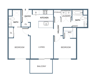 C4 Two Bedroom Two Bathroom Floor Plan at Latitude at South Portland Apartment, Maine, 04106
