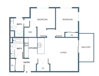 C6 Two Bedroom Two Bathroom Floor Plan at Latitude at South Portland Apartment, Maine, 04106