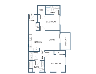C8 Two Bedroom Two Bathroom Floor Planat Latitude at South Portland Apartment, Maine, 04106