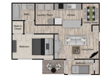 The Magnolia floor plan 875 sq ft