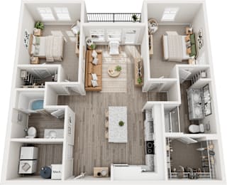 The Barcelona 2 bed 2 bath Floor Plan at Century Mundy Mill Apartments, Oakwood, GA 30566