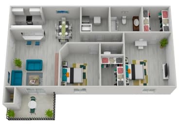 2 Bed 1 Bath Floor Plan | 1,016 Sq. Ft. at The Sapphire, Decatur, 30035