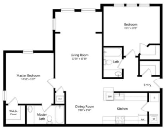 2BedroomA Floor Plan at Indigo Apartments, Gainesville, GA
