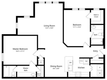 2BedroomB Floor Plan at Indigo Apartments, Gainesville, 30504