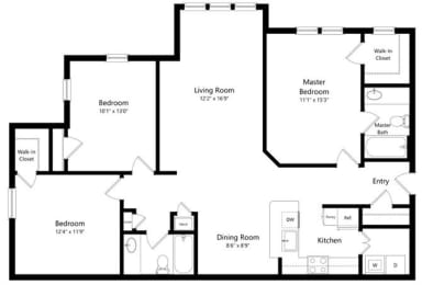3BedroomA Floor Plan at Indigo Apartments, Gainesville, Georgia