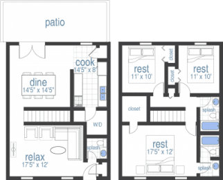  Floor Plan 3 Bed 2.5Bath Townhouse