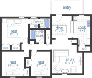  Floor Plan 3 Bed 2Bath