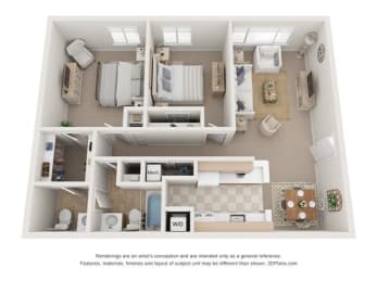 2 Bed 2 Bath Floor Plan at Retreat at Savannah, Savannah, GA, 31404