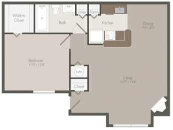 1 bed 1 bath floor plan B at Grove at St. Andrews, Columbia, SC, 29210