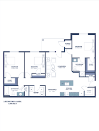 A floor plan of a 3 bedroom apartment.