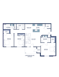 A floor plan of a 3 bedroom deluxe apartment.
