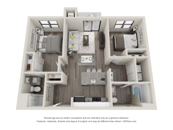 2 bed 2 bath C1 Floor Plan at Latitude at South Portland Apartment, Maine, 04106