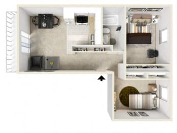 2 Bed 1 Bath The Spruce Floor Plan at Coach House, Chelmsford, 01824