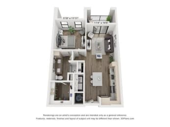 1 bedroom 1 bathroom Barcelona Floor Plan at Century West Pryor, Lee's Summit, MO, 64081