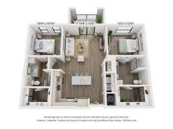 2 bedroom 2 bathroom Munich Floor Plan at Century West Pryor, Lee's Summit