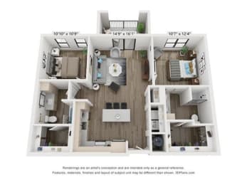 2 bedroom 2 bathroom Tokyo Floor Plan at Century West Pryor, Missouri