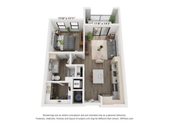 1 bedroom 1 bathroom London Floor Plan at Century West Pryor, Lee's Summit, MO, 64081