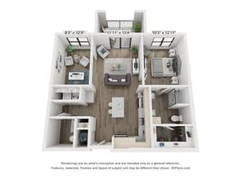 1 bedroom 1.5 bathroom Montreal Floor Plan at Century West Pryor, Lee's Summit, MO