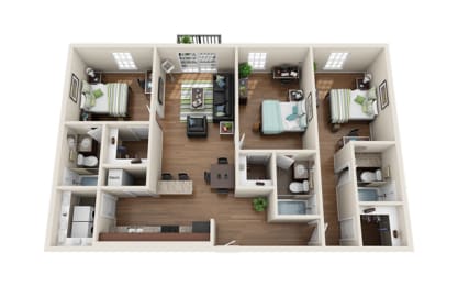 a 3d floor plan of a 269 sq ft house