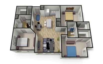 3 bed 2  bath floor plan at Eleven 85 Apartments, Atlanta, GA, 30318