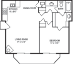  Floor Plan 1 bedroom, 1 bathroom /double balcony