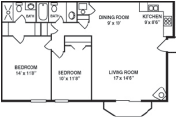  Floor Plan 2 bedroom, 2 bathroom w/fireplace