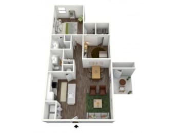 a 3d drawing of the b1 floor plan at Waters Edge Apartments, Lakeland, FL, 33803