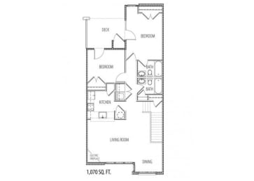 2 bed 2 bath floor plan B at Chester Village Green Apartments, Chester