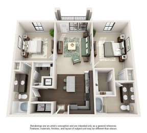 a 3d floor plan of a house with a bedroom and living room