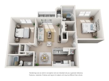 Spacious 2 bedroom 2 bathroom floor plan at Palmetto Place, Fort Mill, SC