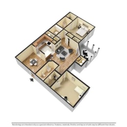 2 bed 2 bath B2 Floor Plan at Riverwalk Vista Apartment Homes by ICER, Columbia, SC, 29210