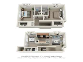 Two images of a floor plan for a 11'3" x 12'1" and an 8'7" x 8'10" room.