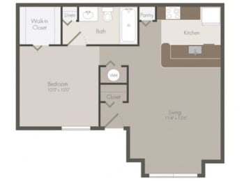 One bedroom 1 bath floor plan at the Grove at St. Andrews, Columbis, SC