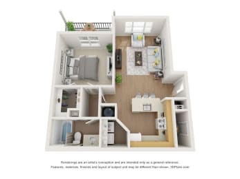 this is a 3d floor plan of a 554 square foot 1 bedroom apartment at the