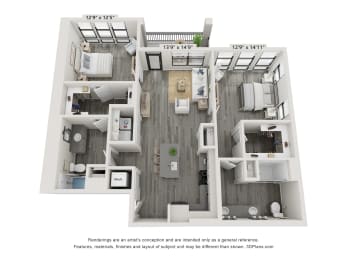 2 bedroom 2 bathroom floor plan A at The Cannon Apartments, Tennessee, 37130